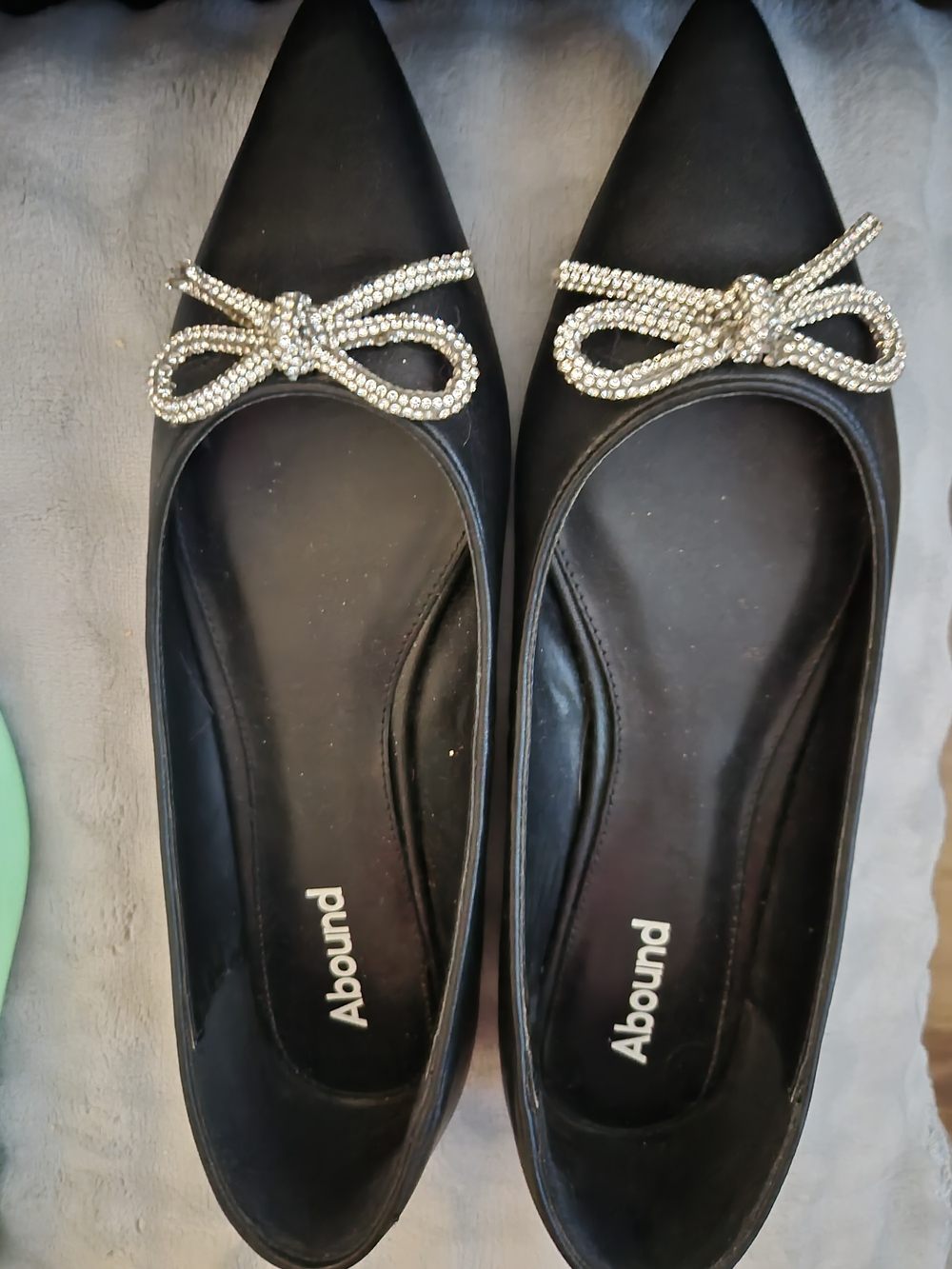 Abound Black Pointed Toe Flats with Crystal Bow